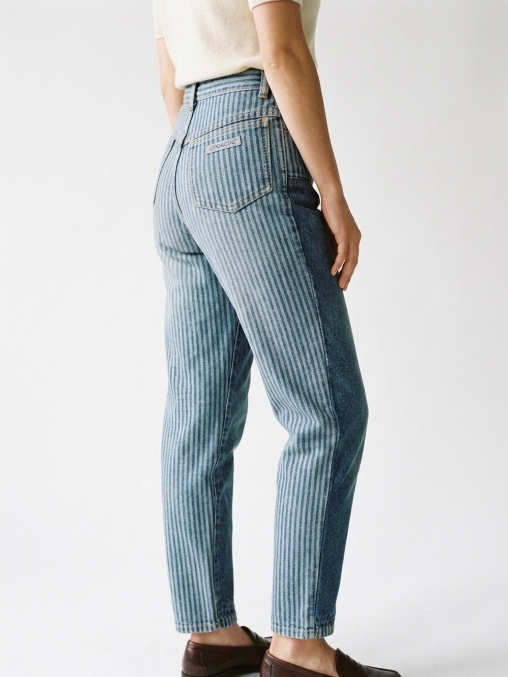 Vintage Jordache 80s Striped Denim Jeans Size 26/27 Tapered High Waist Corton
